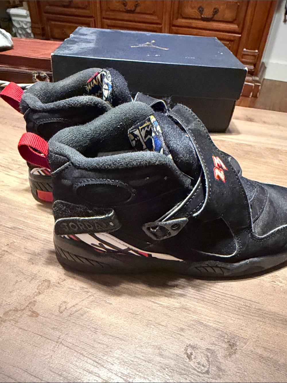 Jordan Kids Black and Red High-Top Sneakers with Graphic Accents